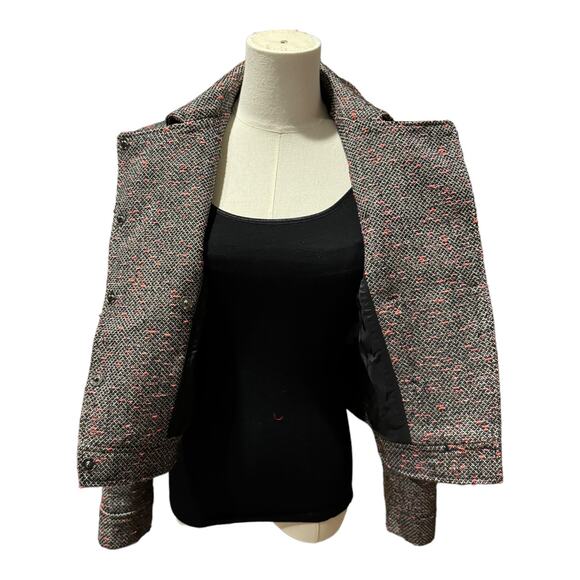 J. Crew Tweed Cropped Moto Jacket Blazer Black White Orange Asymmetric size 4 - Picture 9 of 16